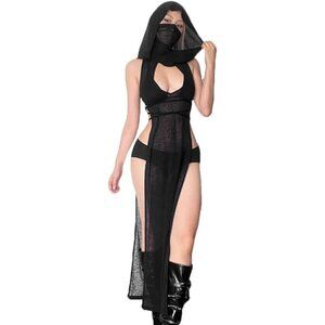 Women Black Sexy Cover Ups Swimsuit Mock Neck Bikini Coverups High Split Dress